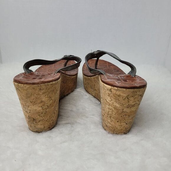 Tory Burch Thora Silver Patent Leather Cork Wedge Sandal Shoes Size 7.5 - Picture 4 of 10
